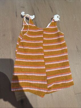 Zara Striped Knit One-Piece in Mustard, Pink & White